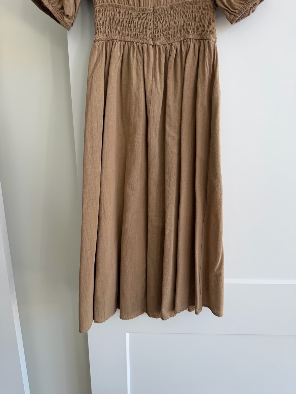 Petal + Pup, Tan Smocked Waist Midi Dress - Picture 7 of 8